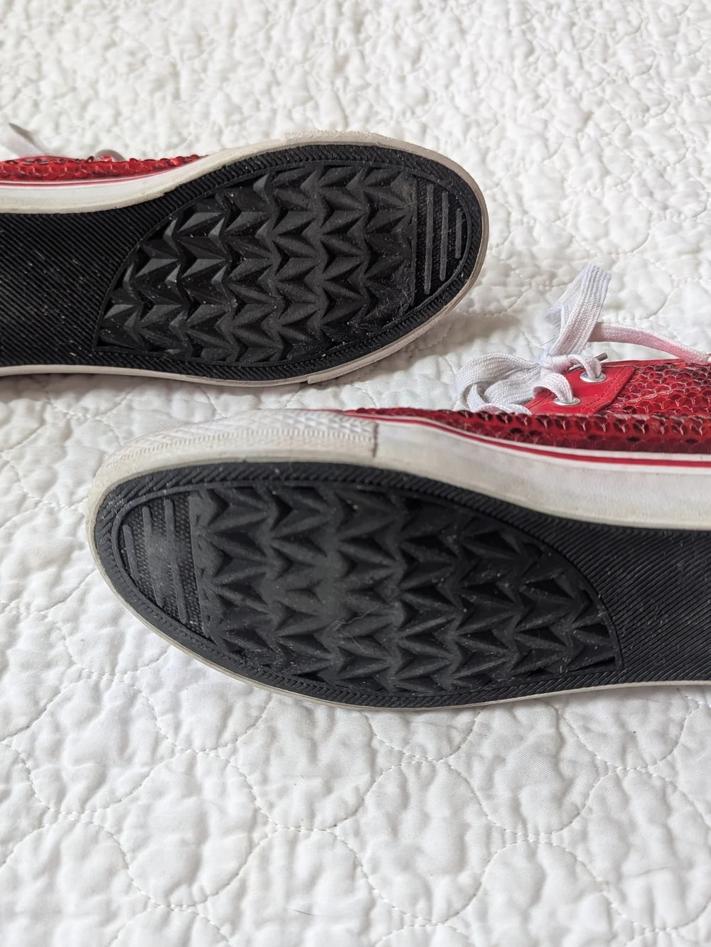Women’s Red Sequin High Top Sneakers, 9